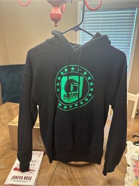 Black Hoodie with Neon Green Graphic Logo